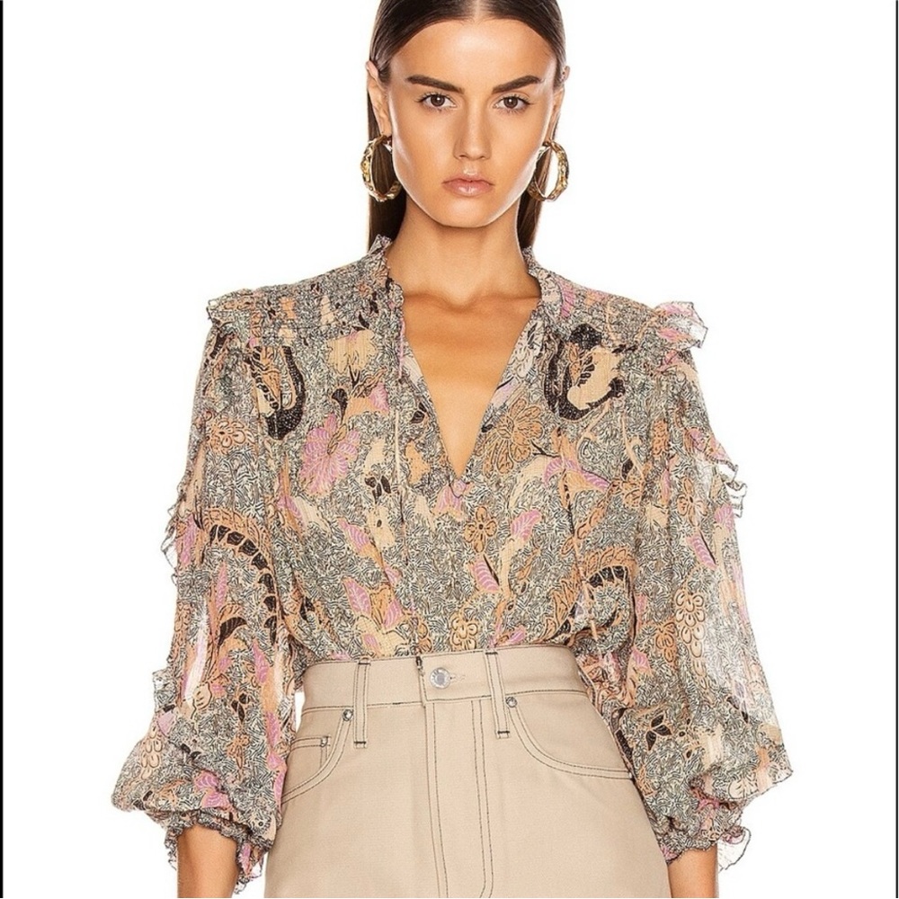 Ulla Johnson Lara Paisley Floral Blouse - Pink and Beige